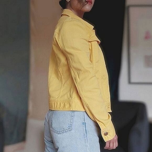 Vtg lemon yellow denim button up jacket - Picture 2 of 12